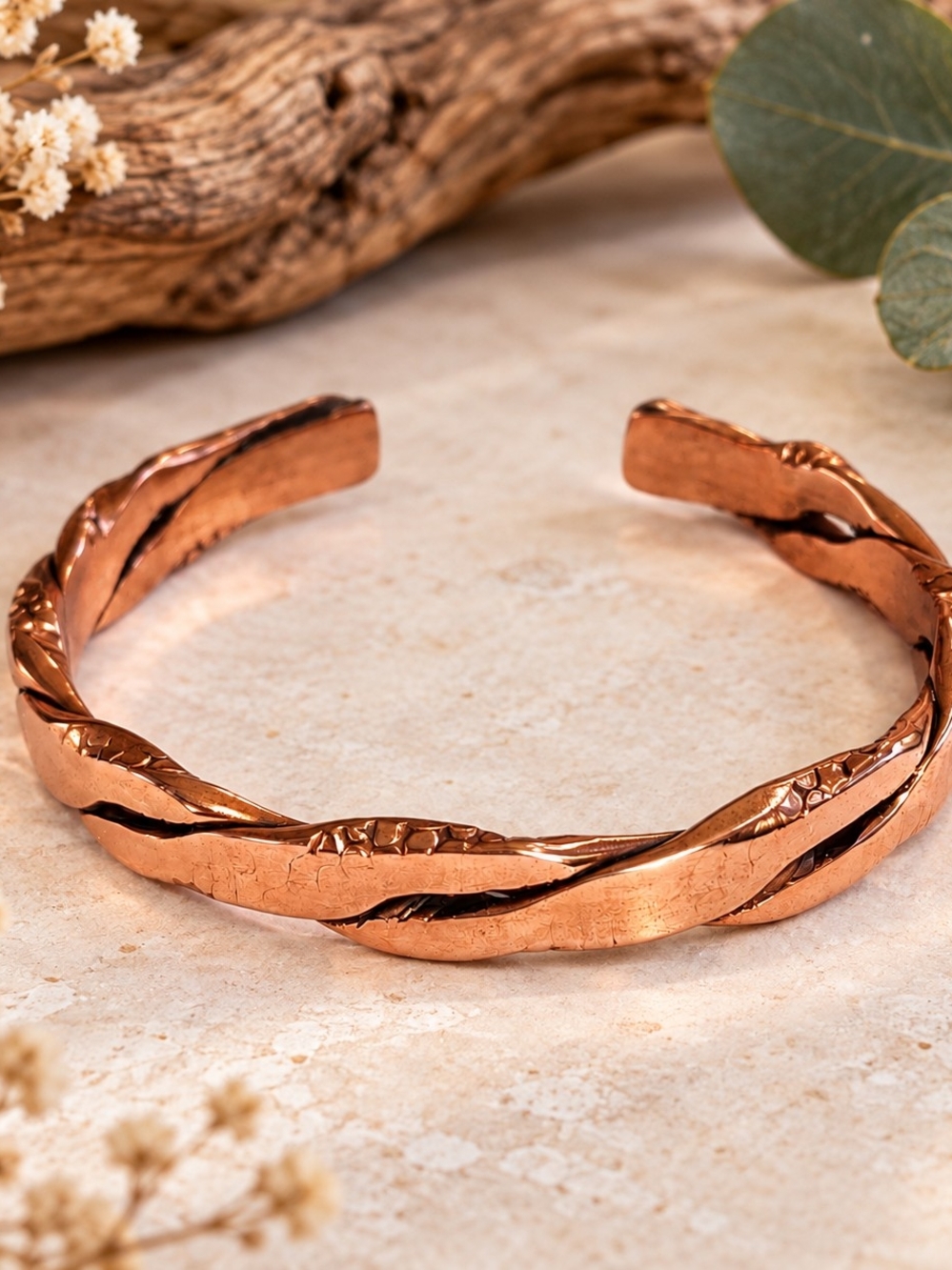 Handmade Pure Copper Braided Cuff Bracelet Twisted Adjustable Open Bangle 6.8"